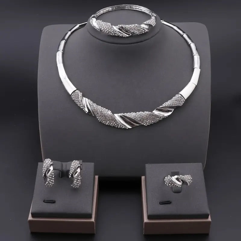 4-teiliges elegantes Strass-Schmuckset