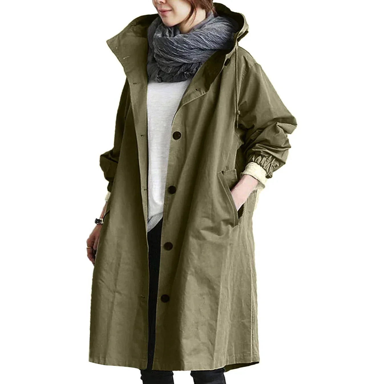 Alma | Lange waterafstotende trenchcoat met capuchon